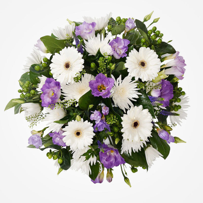 Posy SYM-345 - Lilac & White Posy for a funeral. The florist will arrange the flowers in oasis and deliver to the funeral director or the private address of your choice. 
