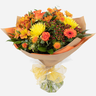 Horizon Sky - Looking for something a little different to send? Why not send an Autumnal themed delivery of beautiful flowers. This wonderfully wrapped hand-tied will be delivered filled with a fabulous selection of freshly picked blooms in the signature colours of the season.
