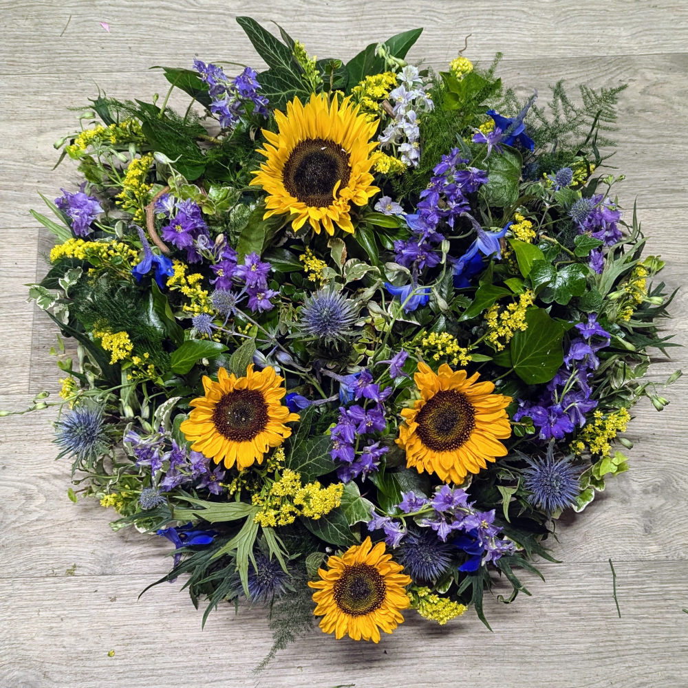 Bright Sunflower & Blue Wildflower Posy